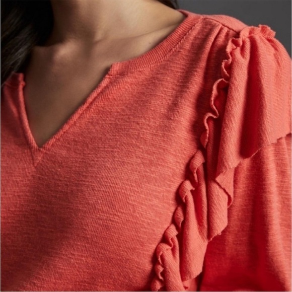 Anthropologie Pilcro Lightweight Orange/Red Ruffle Sweater Size X-Small - Picture 4 of 13